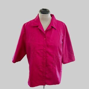 Allison Daley SZ 16 W Women's Machine Embroidered Button‎ Down Polyester Top
